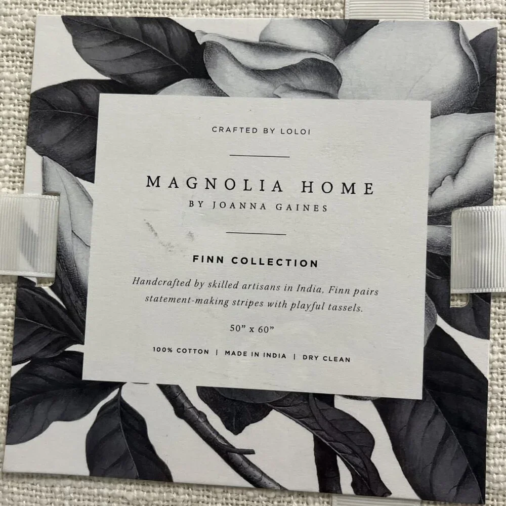 Magnolia Home Joanna Gaines Throw Blanket Finn Collection‎ Ivory Cotton Tufted